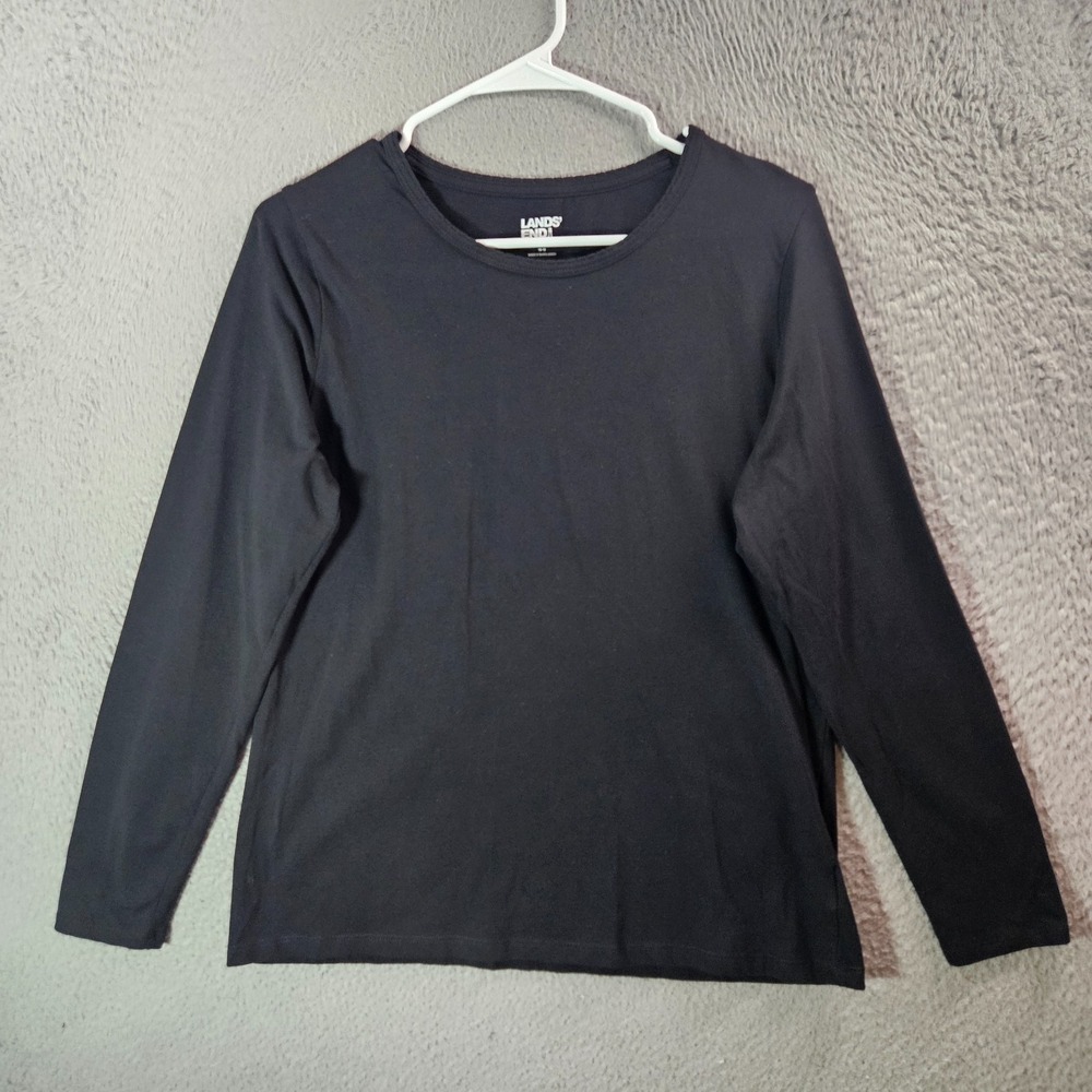 Lands' End Tee Top Women Medium 10 12 Long Sleeve‎ Stretch Black